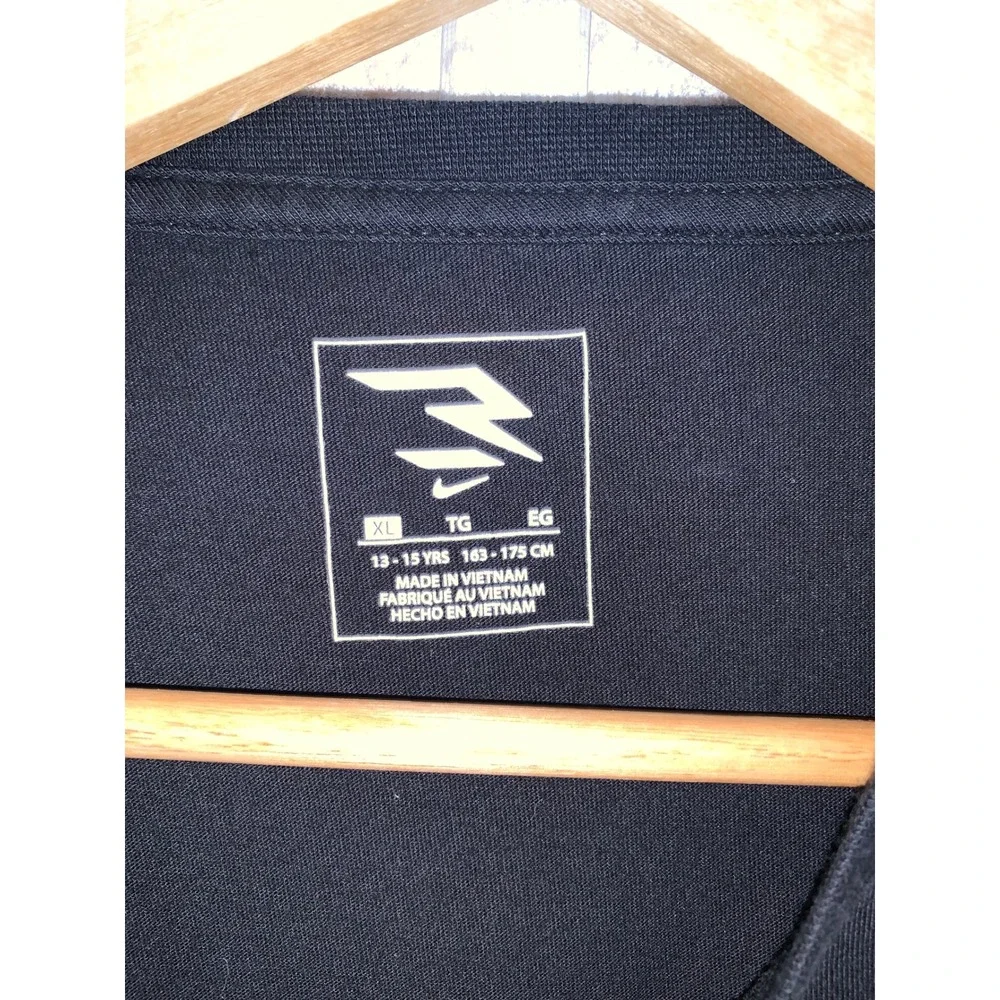 Nike Kids XL Black Fired Up Graphic Long Sleeve T-Shirt Cotton Swoosh Tee 13-15Y